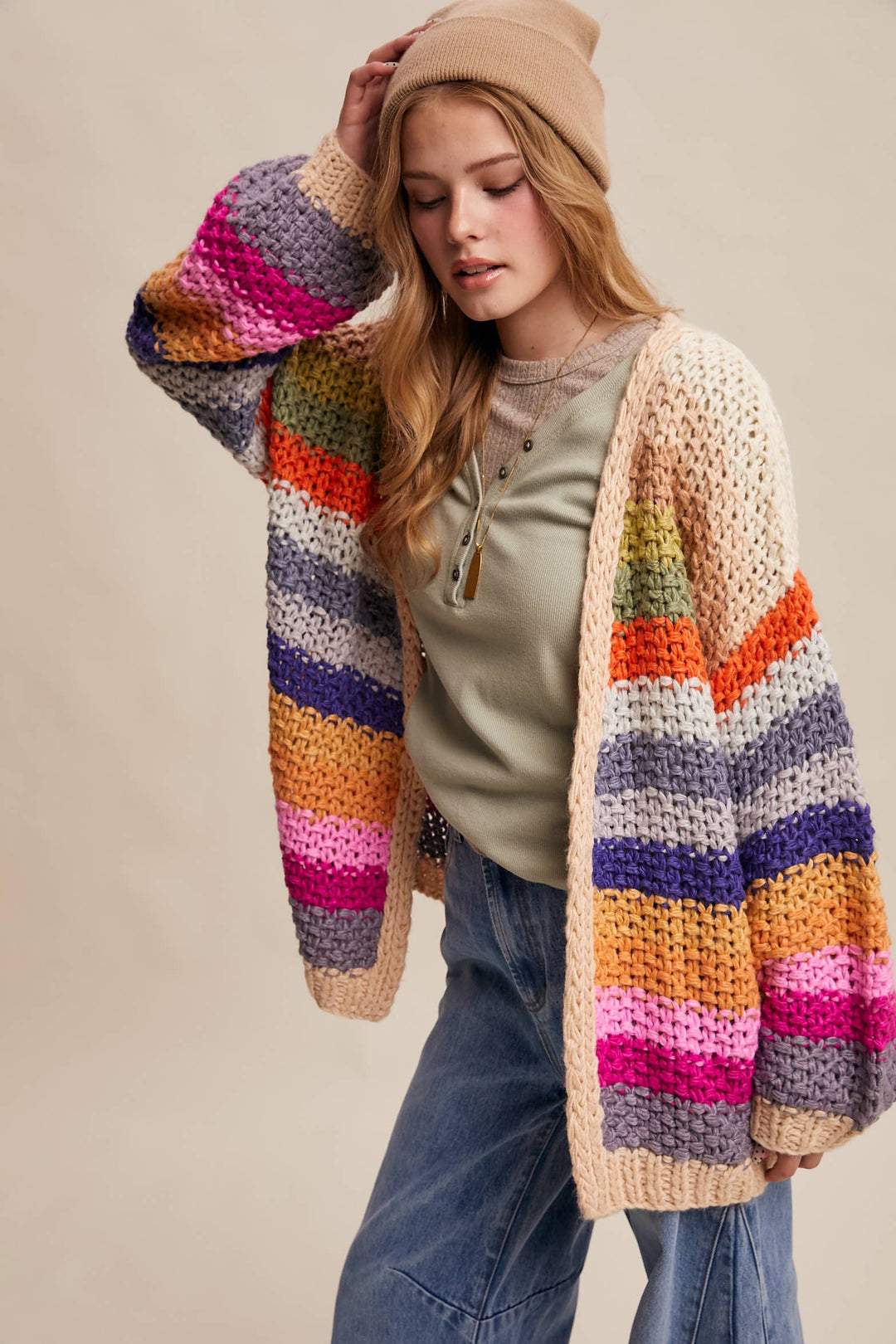 Women's Sweaters - Rainbow Hand-Crochet Open Cardigan - - Cultured Cloths Apparel