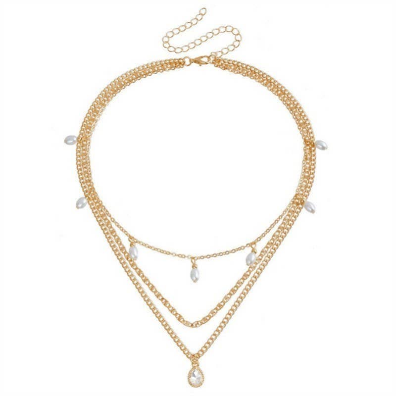 Accessories, Necklaces - MULTI LAYER STONE CHAIN TEARDROP CHARM NECKLACE | 40NK9637 - - Cultured Cloths Apparel