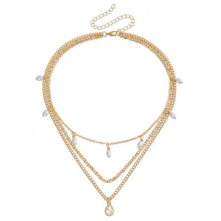 Accessories, Necklaces - MULTI LAYER STONE CHAIN TEARDROP CHARM NECKLACE | 40NK9637 - - Cultured Cloths Apparel