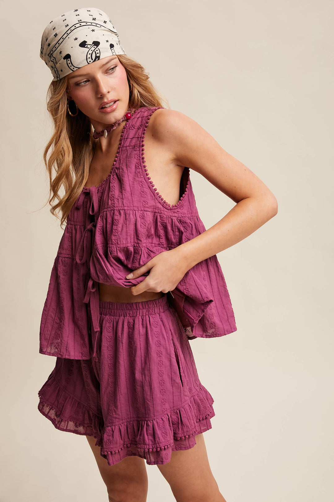 Embroidered Tiered Ruffle Set
