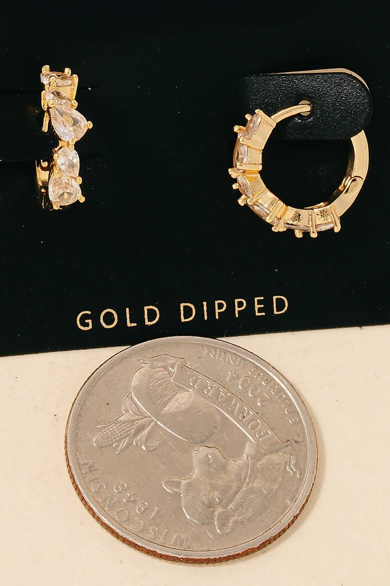 Accessories, Earrings - Gold Dipped Mixed Cz Shape Studs Hoop Earrings - - Cultured Cloths Apparel