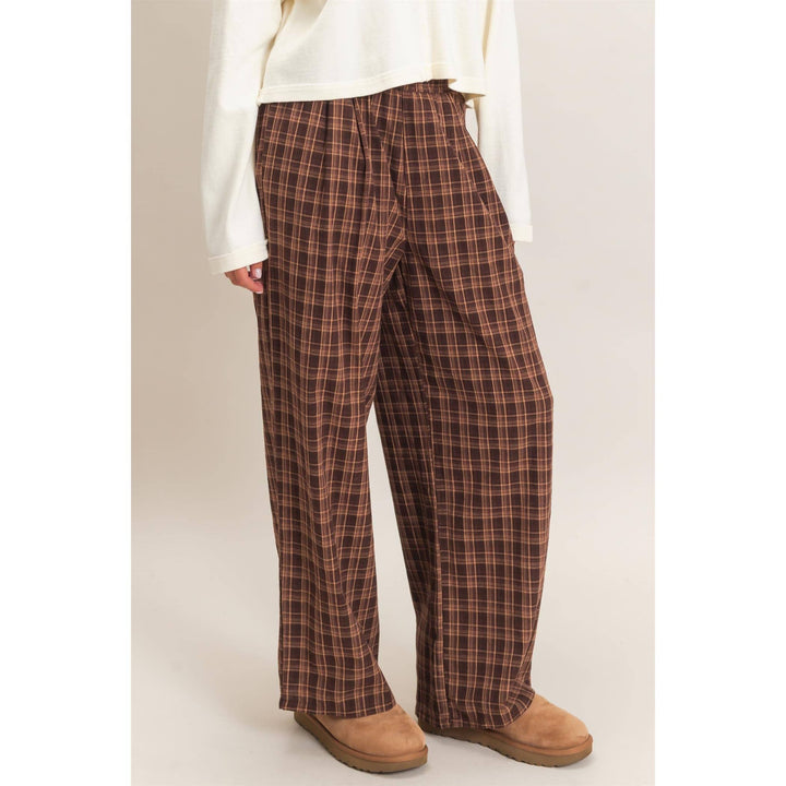 Elastic Waist Plaid Pants