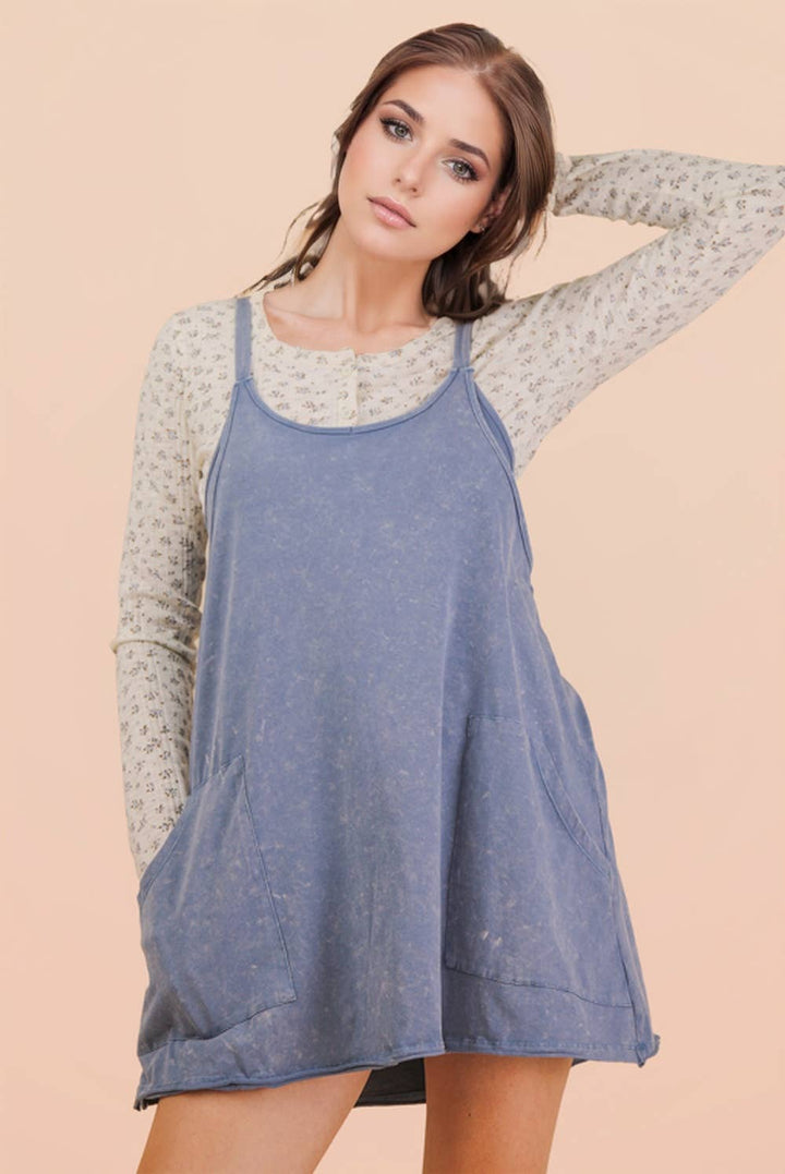 Dresses - Mineral Washed Knit Mini Dress with Shorts Inside - - Cultured Cloths Apparel