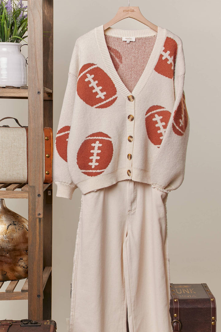 Cardigans - Football Button V Neck Knit Cardigans - - Cultured Cloths Apparel