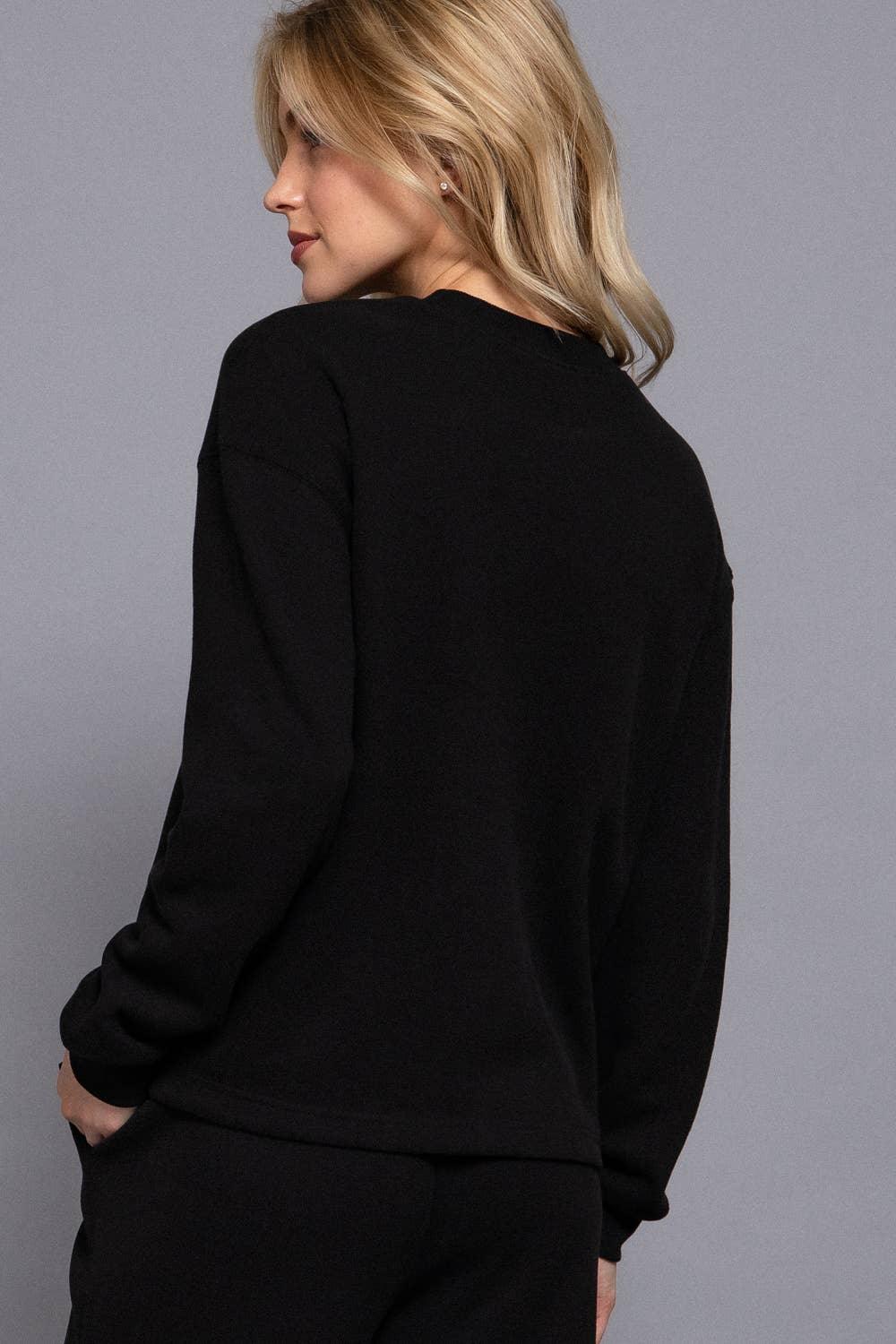 Women's Sweaters - Long Sleeve Round Neck Soft Knit Top - black - Cultured Cloths Apparel