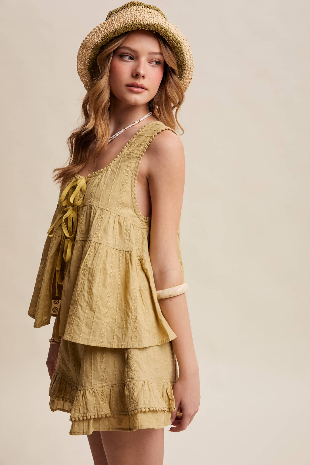 Embroidered Tiered Ruffle Set