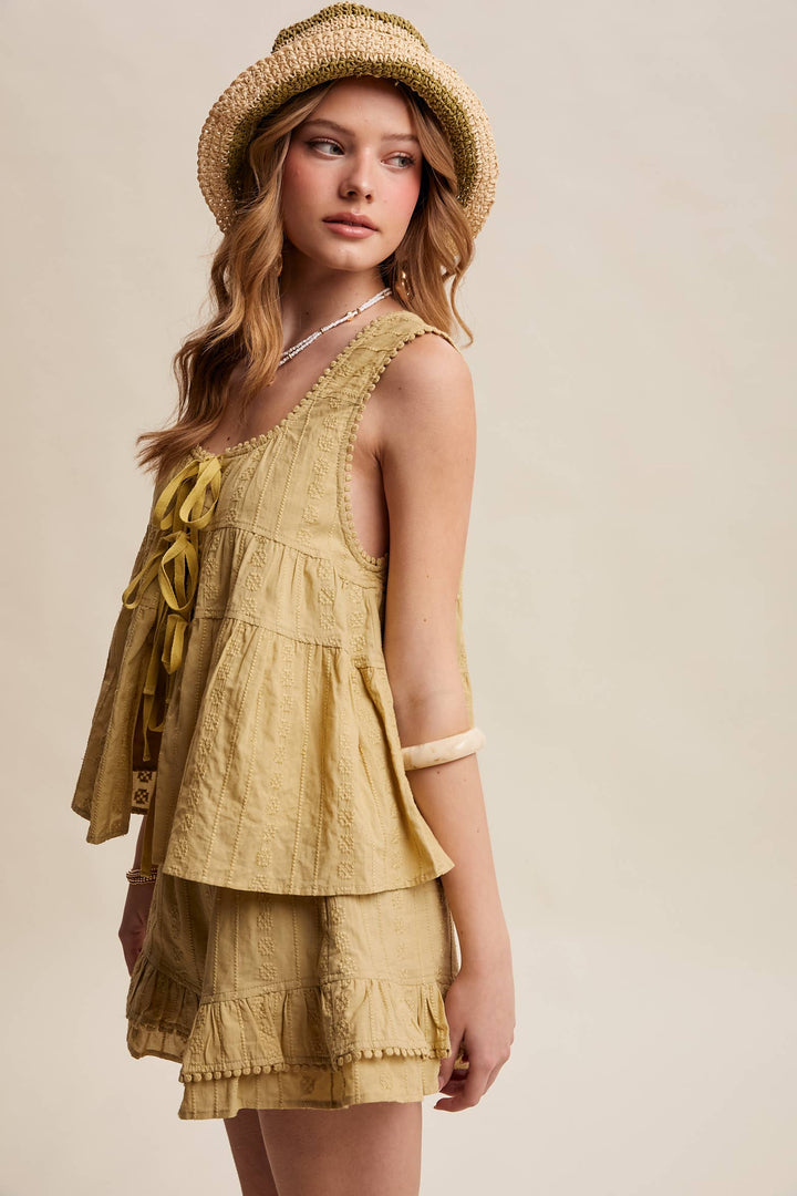Embroidered Tiered Ruffle Set