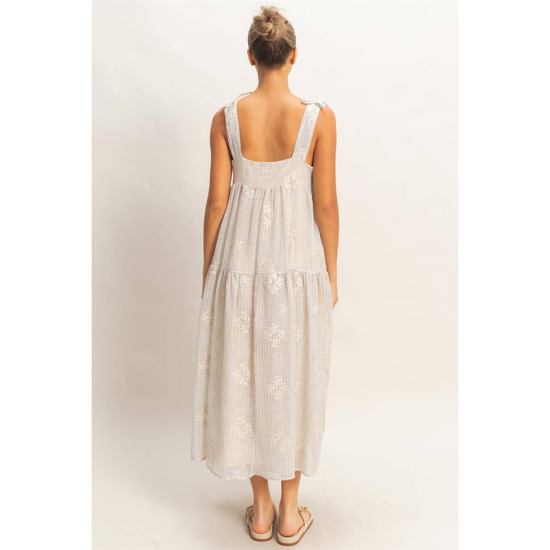 Dresses - Tiered Gingham Dress With Embroidery - - Cultured Cloths Apparel