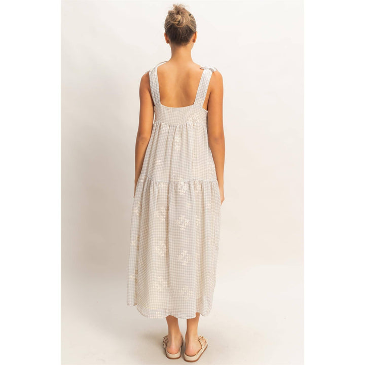 Dresses - Tiered Gingham Dress With Embroidery - - Cultured Cloths Apparel