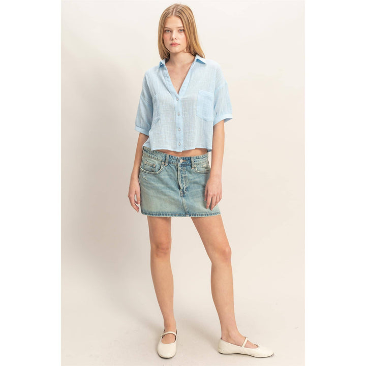 Women's Short Sleeve - Textured Button-Up Shirt - - Cultured Cloths Apparel