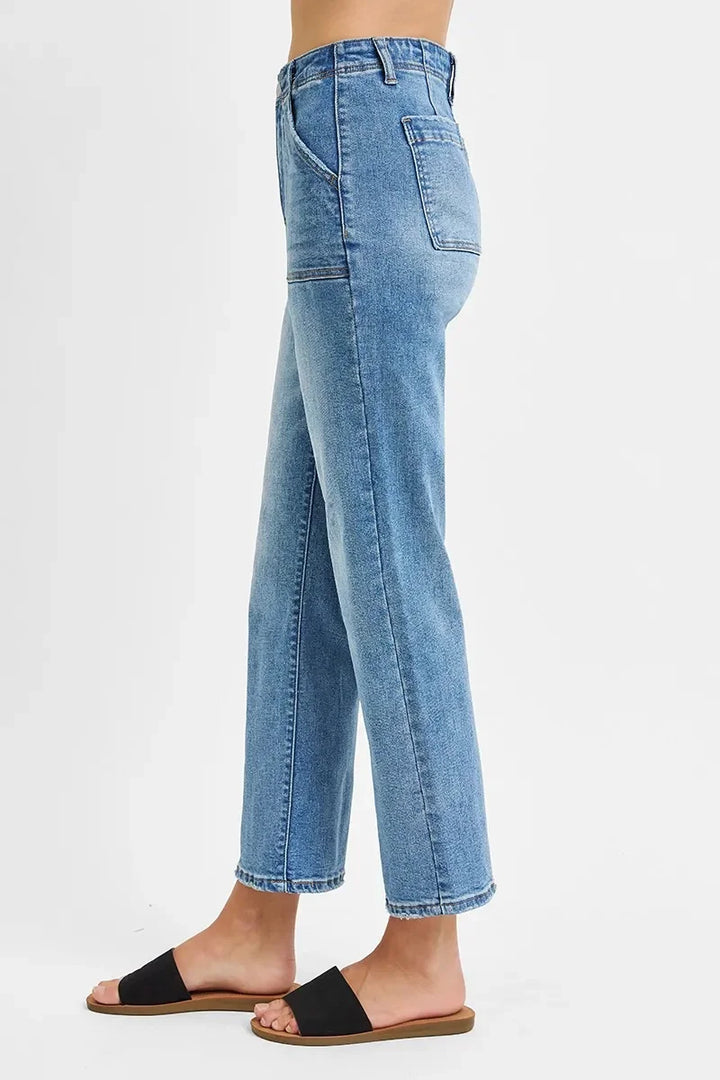 Denim - RISEN Full Size High Waisted Bootcut Cropped Jeans Plus Size - - Cultured Cloths Apparel