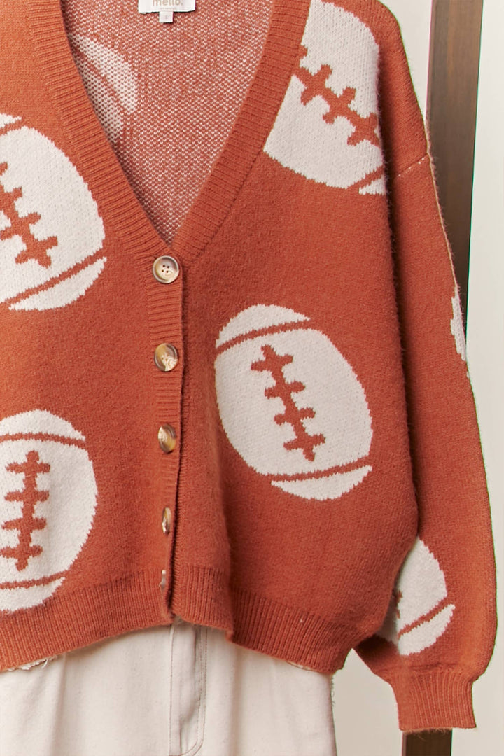 Cardigans - Football Button V Neck Knit Cardigans - - Cultured Cloths Apparel
