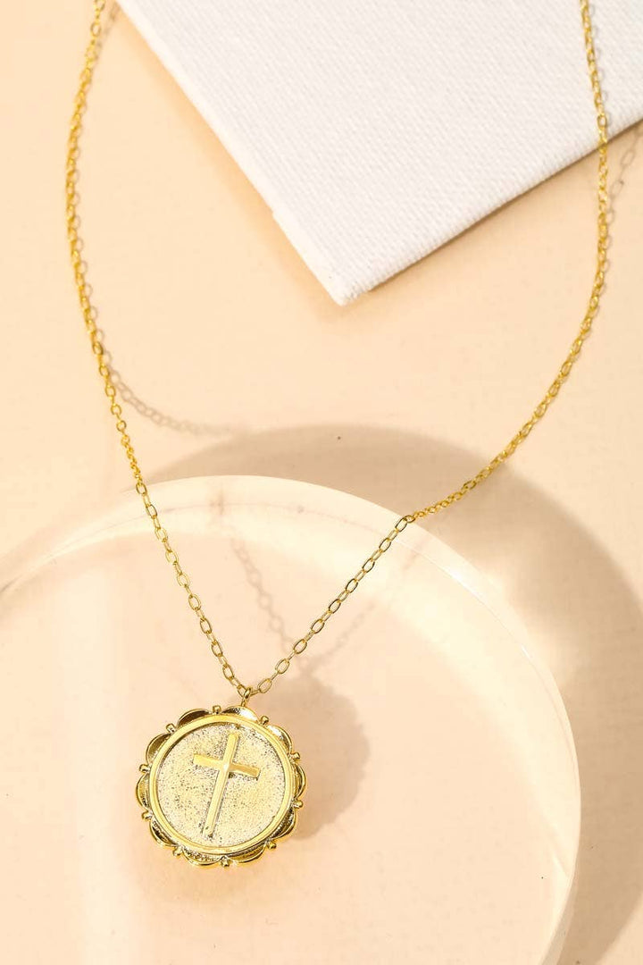 Accessories, Necklaces - Circle Cross Coin Pendant Necklace - G - Cultured Cloths Apparel