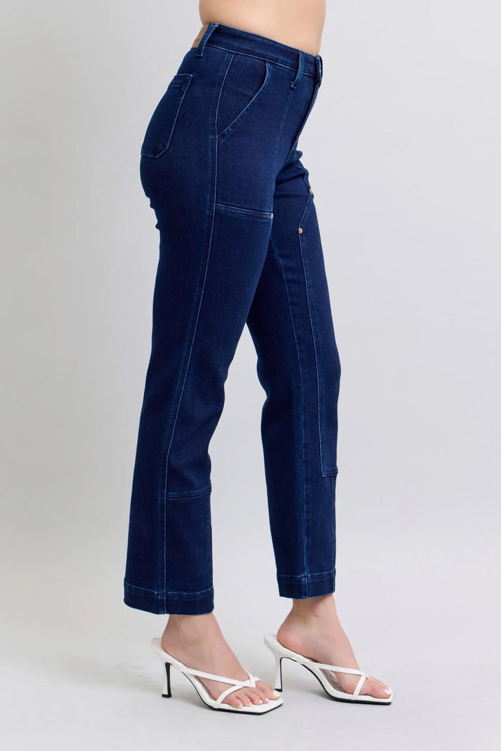 Denim - Judy Blue Full Size Hw Work Wear Knee Patch Straight Jeans Plus Size - - Cultured Cloths Apparel