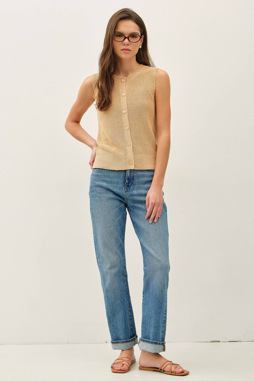 Women's Sleeveless - LIGHT WEIGHT BUTTON UP SWEATER VEST - - Cultured Cloths Apparel