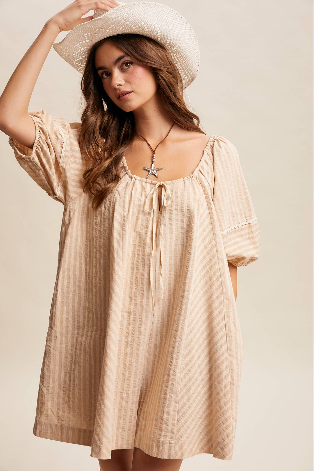 Romper - Striped Puff Sleeve Romper - - Cultured Cloths Apparel