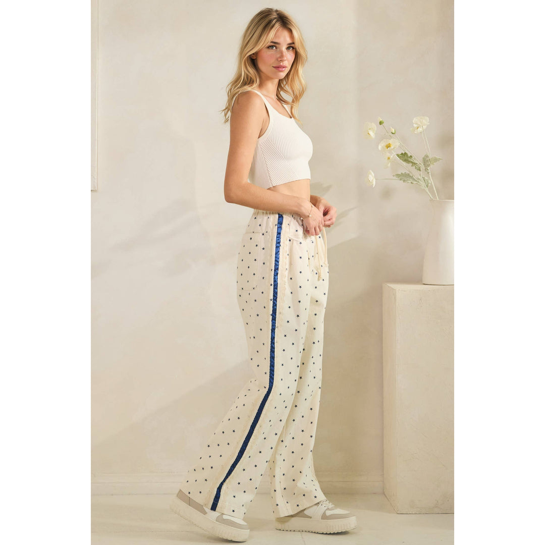 Polka Dot Pants with Satin Contrast Accents