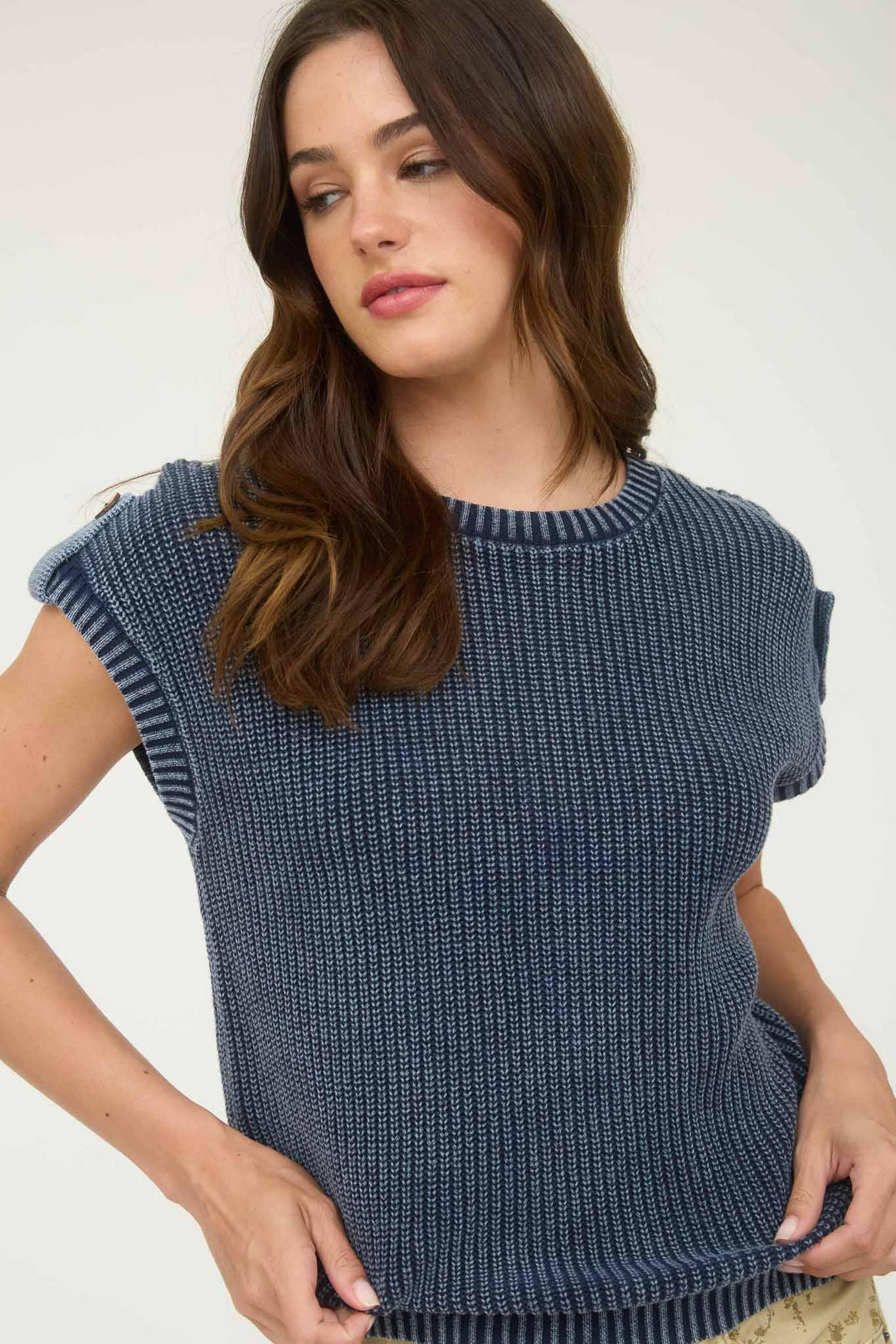 Women's Short Sleeve - WASHED KNIT SHORT TAB SLEEVE PULLOVER SWEATER - - Cultured Cloths Apparel