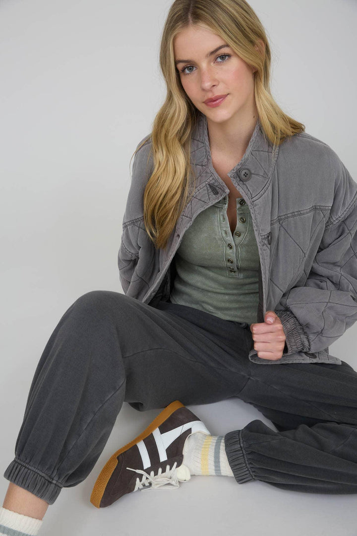 Outerwear - WASHED QUILTED BUTTON DOWN JACKET - - Cultured Cloths Apparel