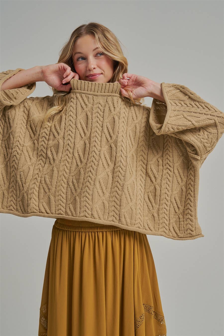 OVERSIZED CABLE KNIT CASUAL BOHO FALL SWEATERTOP