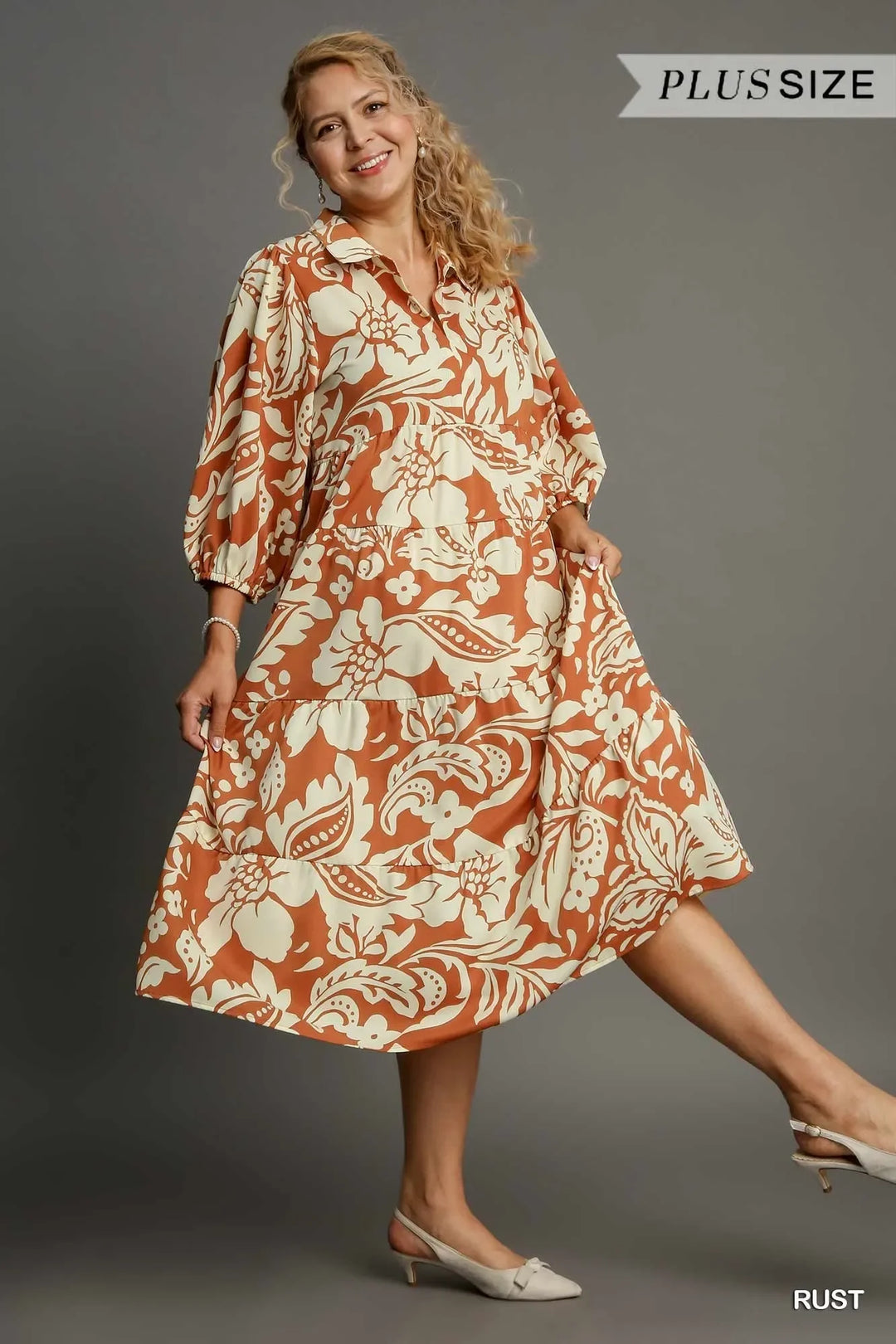 Women's Dresses - Umgee Full Size Floral Tiered Midi Shirt Dress - - Cultured Cloths Apparel