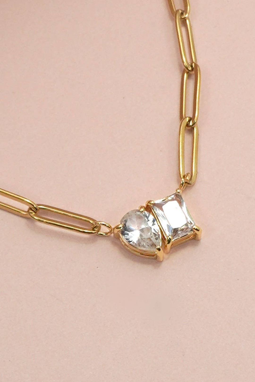 Accessories, Necklaces - 18K STAINLESS STEEL TARNISH FREE RHIN NECKLACE | 40NK9634 - GOLD - Cultured Cloths Apparel