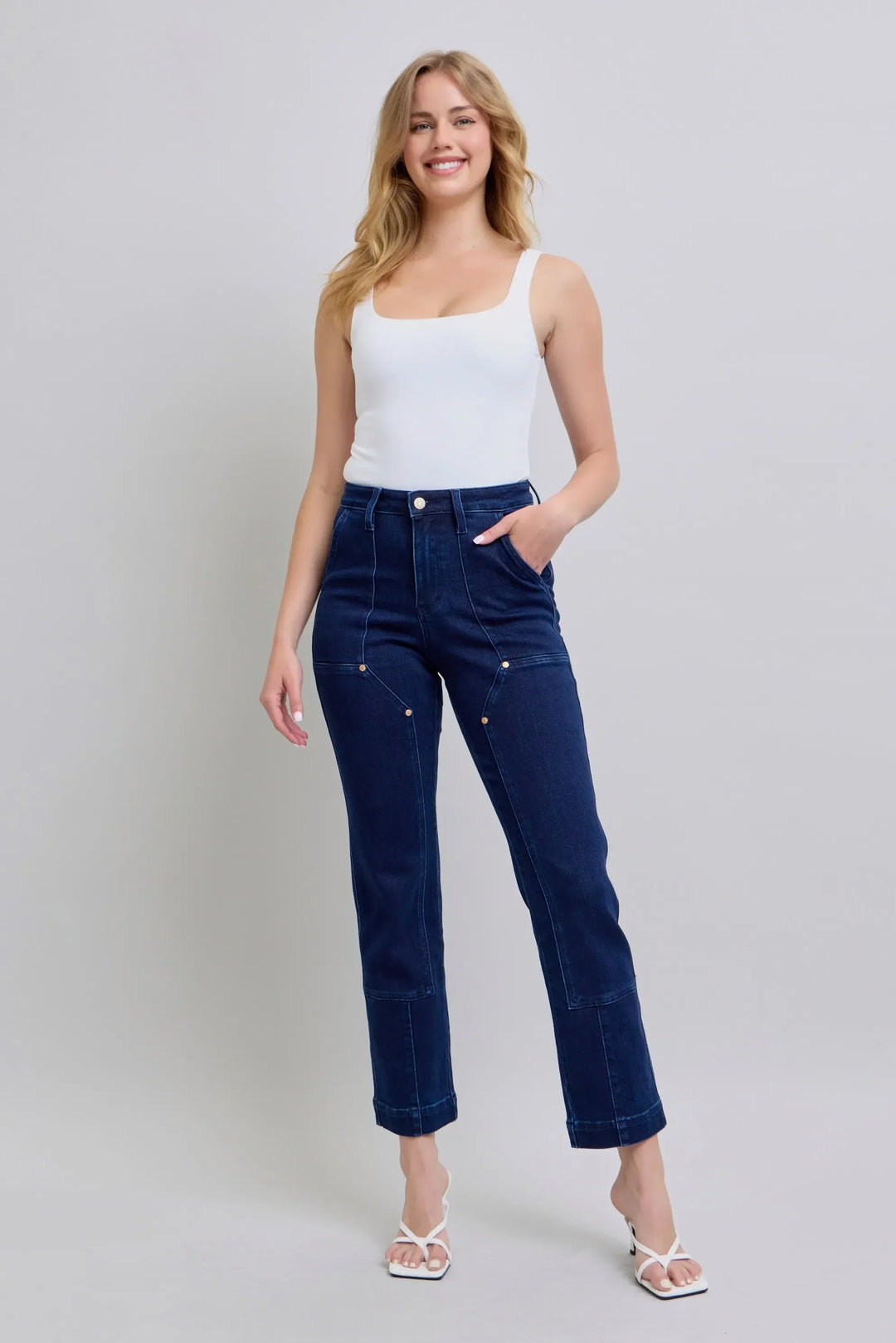 Denim - Judy Blue Full Size Hw Work Wear Knee Patch Straight Jeans Plus Size - - Cultured Cloths Apparel