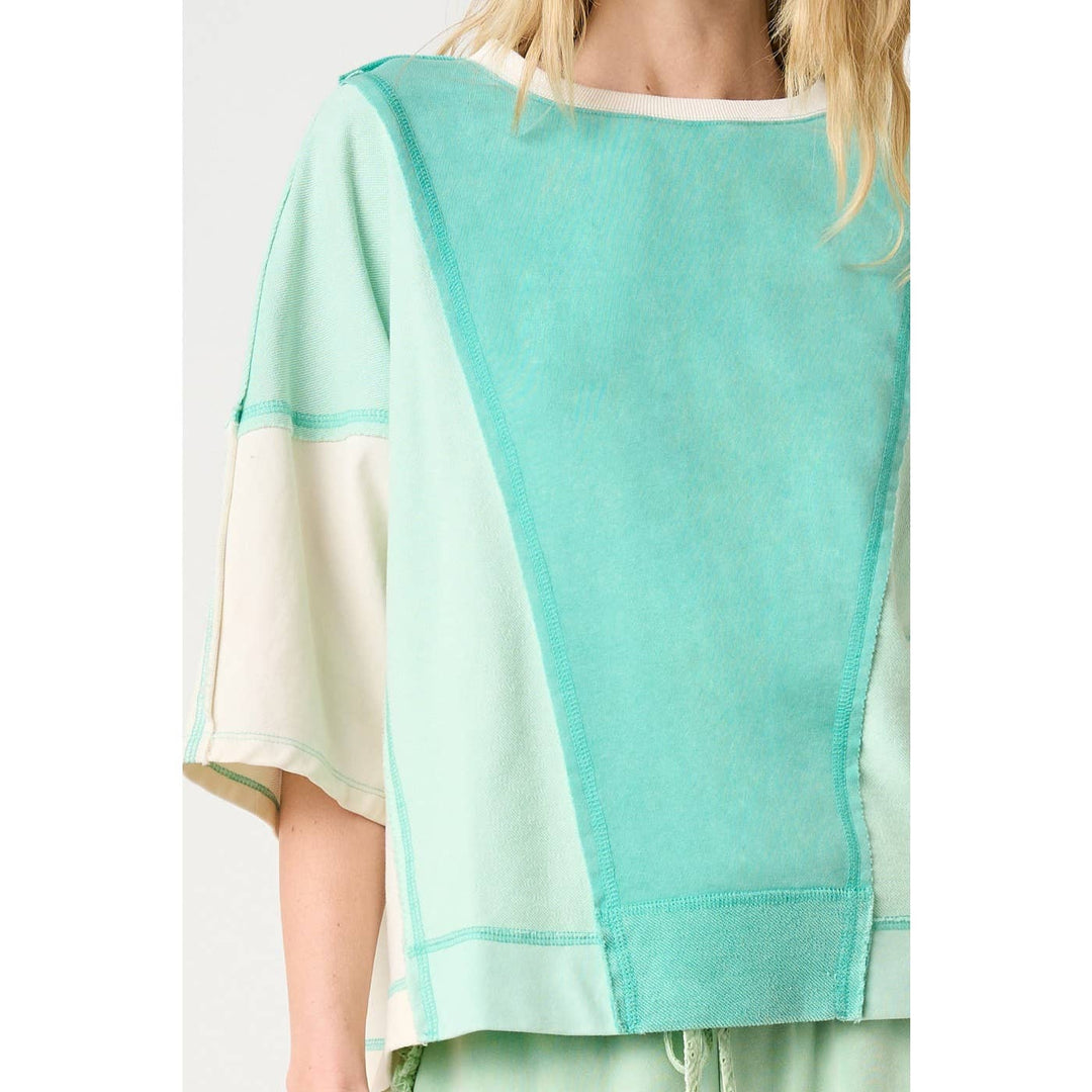 Women's Short Sleeve - MINERAL WASH COLOR BLOCK RELAXED FIT SHORT SLEEVE TOP - - Cultured Cloths Apparel