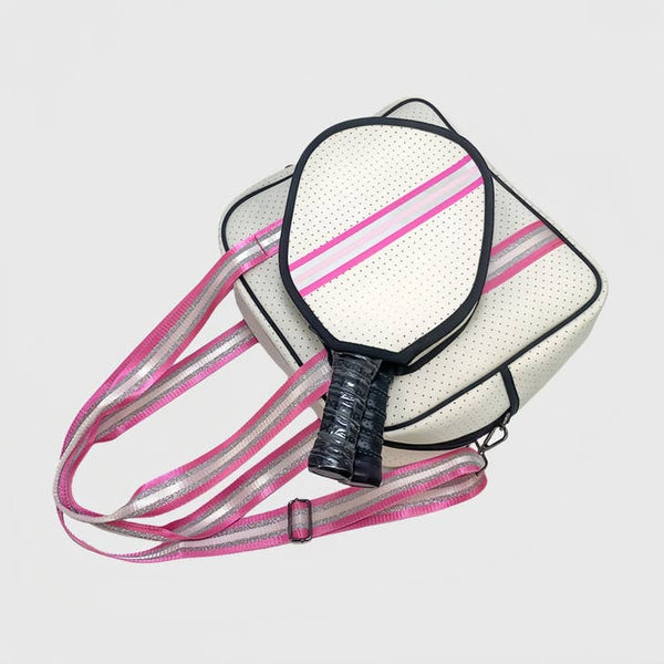 Accessories, Bags - Neoprene Crossbody Sling Pickleball Bag Tote White/Silver/Pink -  - Cultured Cloths Apparel