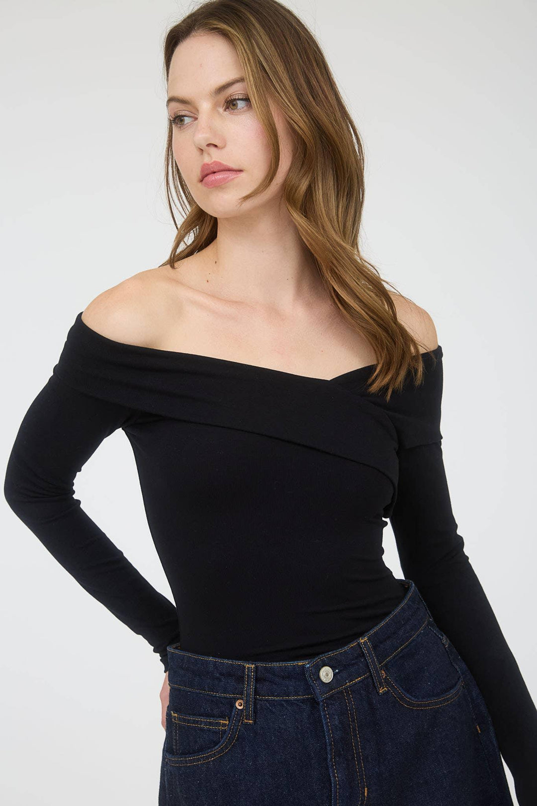 Women's Long Sleeve - OFF SHOULDER WRAP DETAIL LONG SLEEVE KNIT TOP - - Cultured Cloths Apparel