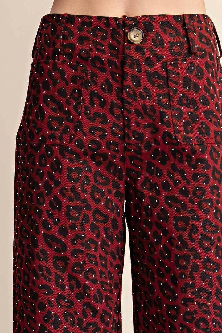 Leopard Colette Cropped Rhinestone Pants