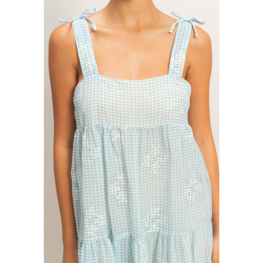 Dresses - Tiered Gingham Dress With Embroidery - - Cultured Cloths Apparel