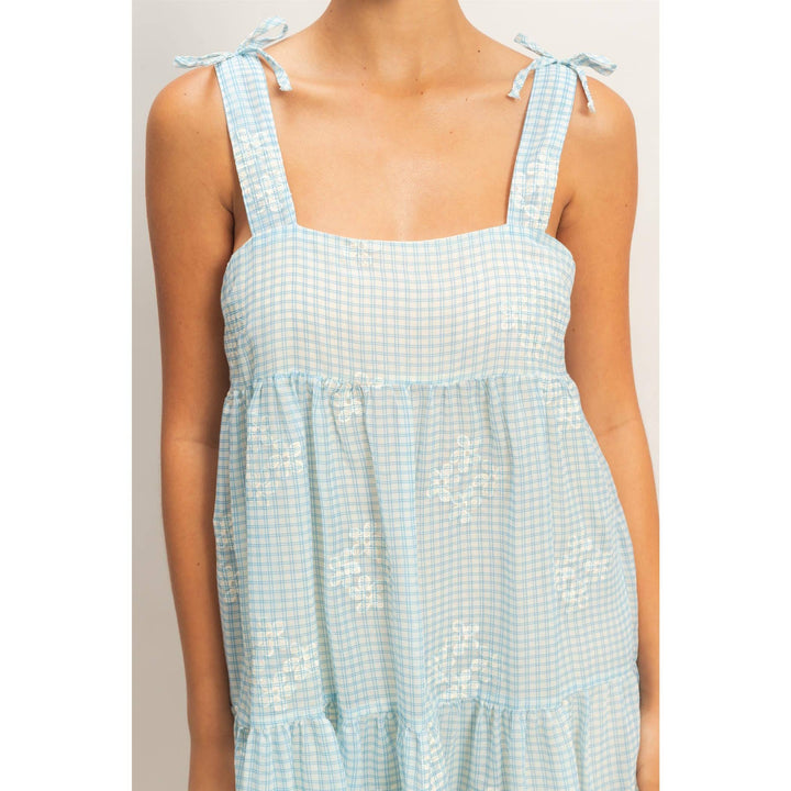 Dresses - Tiered Gingham Dress With Embroidery - - Cultured Cloths Apparel