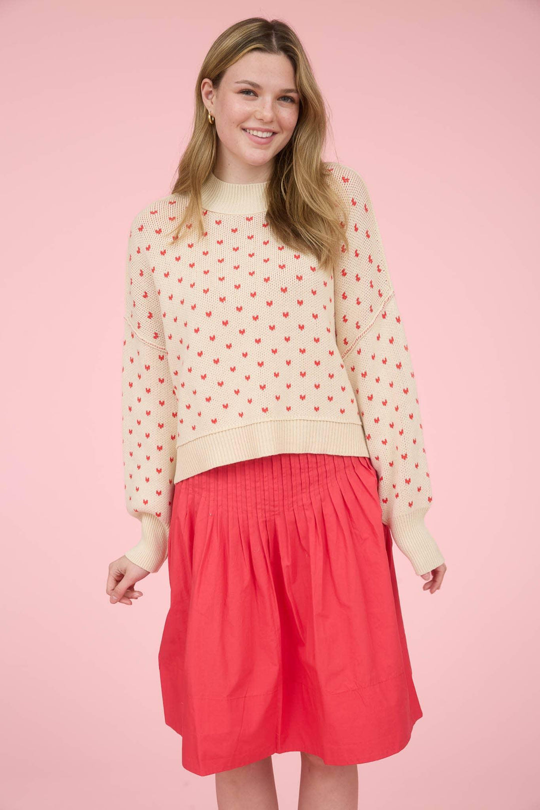 HEART PATTERN DROP SHOULDER KNIT PULLOVER SWEATER