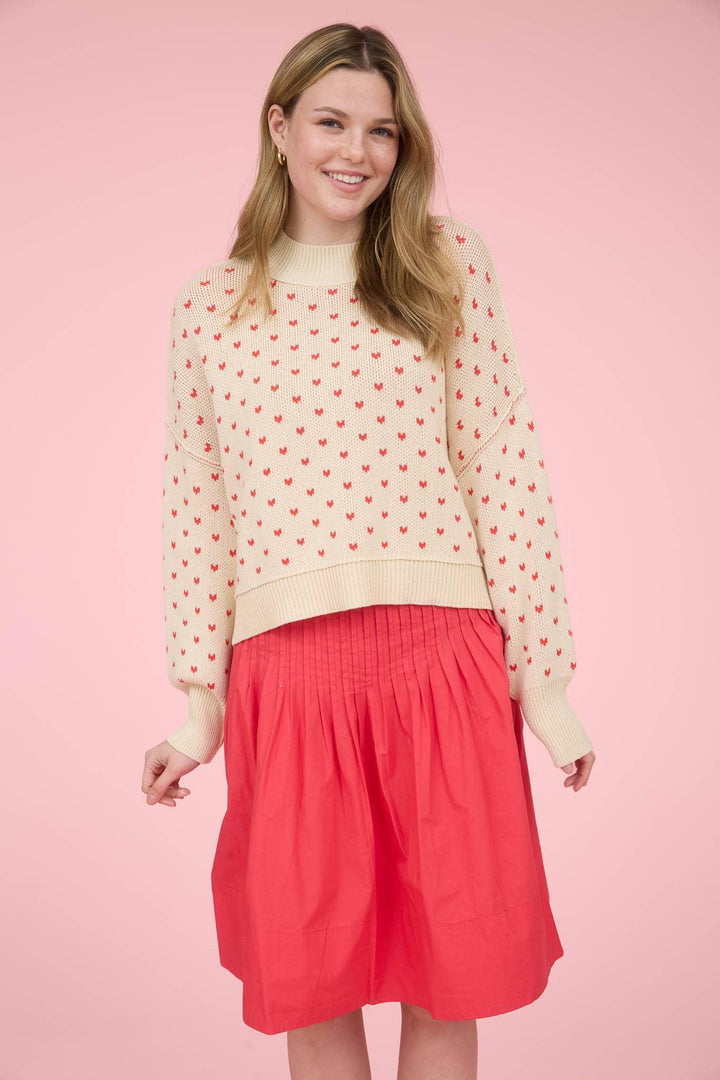 HEART PATTERN DROP SHOULDER KNIT PULLOVER SWEATER