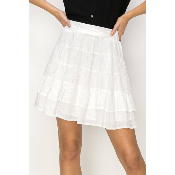 Women's Skirtsts - High-Waist Tiered Mini Skirt - WHITE - Cultured Cloths Apparel