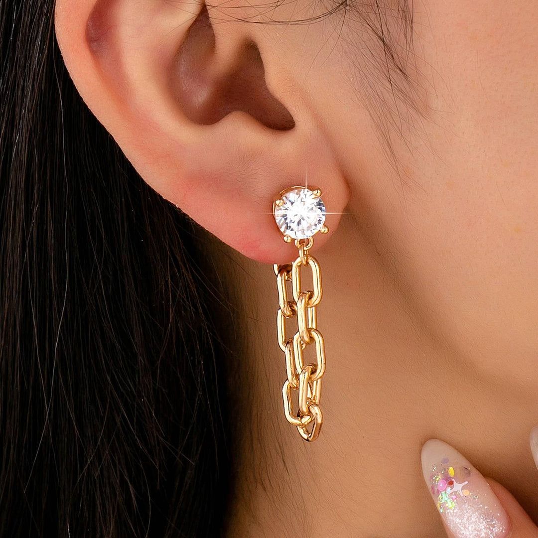 Accessories, Earrings - Crystal Stud Hoop and Drop Link Earrings | 80E62319A - Gold - Cultured Cloths Apparel