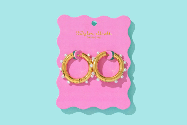 Hoop Earrings - Medium - Gold-Plated Hoops w/ Pearls - Lola