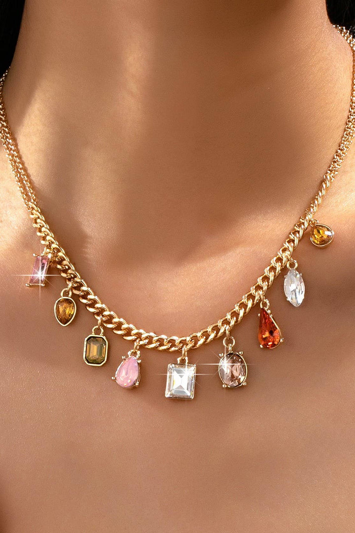 Accessories, Necklaces - Multi-Shape Earth Tone Crystal Charm Necklace | 80N93404 - Gold - Cultured Cloths Apparel