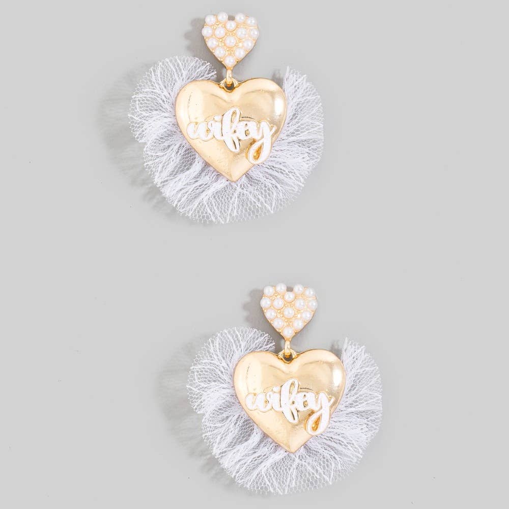 Accessories, Earrings - Wifey Pearl And Metallic Heart Stud Dangle Earrings - - Cultured Cloths Apparel