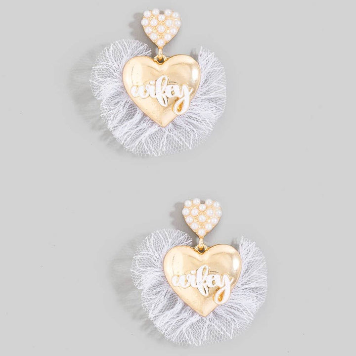 Accessories, Earrings - Wifey Pearl And Metallic Heart Stud Dangle Earrings - - Cultured Cloths Apparel