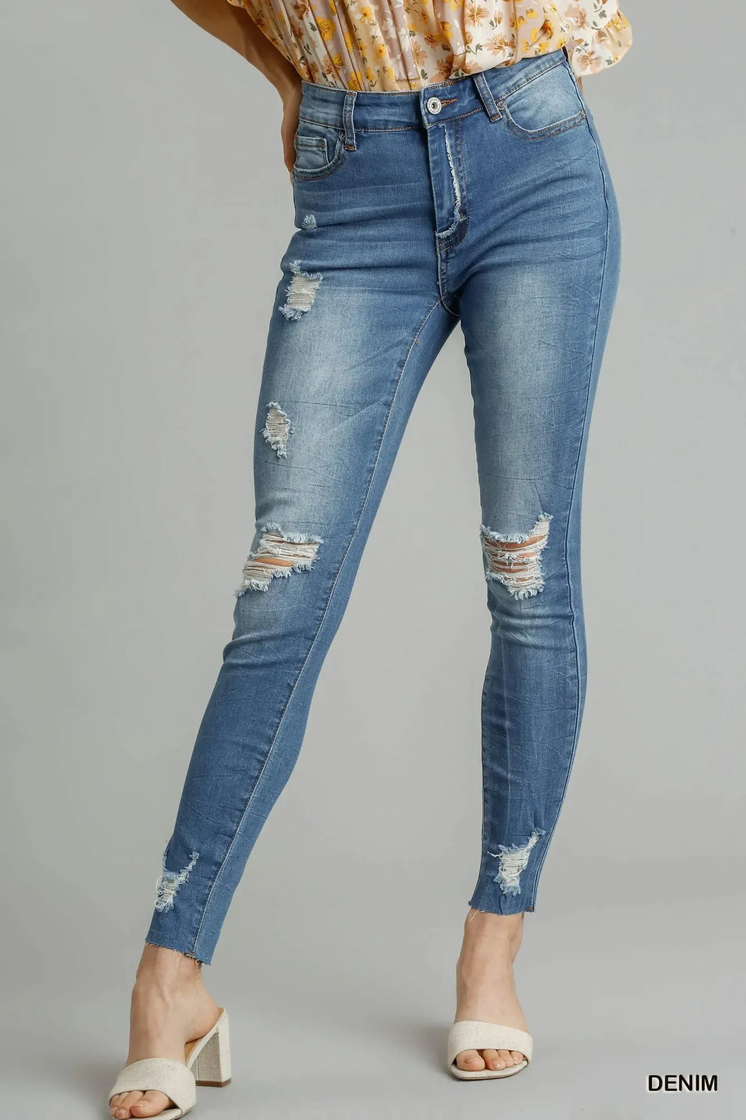 Denim - Umgee Distressed Skinny Jeans with Edge Detail - DENIM - Cultured Cloths Apparel