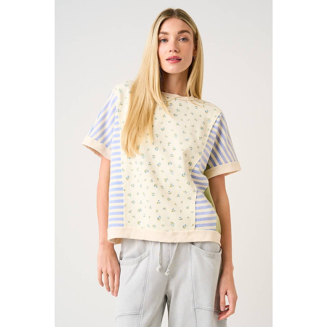 Women's Short Sleeve - PATCHWORK COLOR BLOCK SHORT SLEEVE TOP - - Cultured Cloths Apparel
