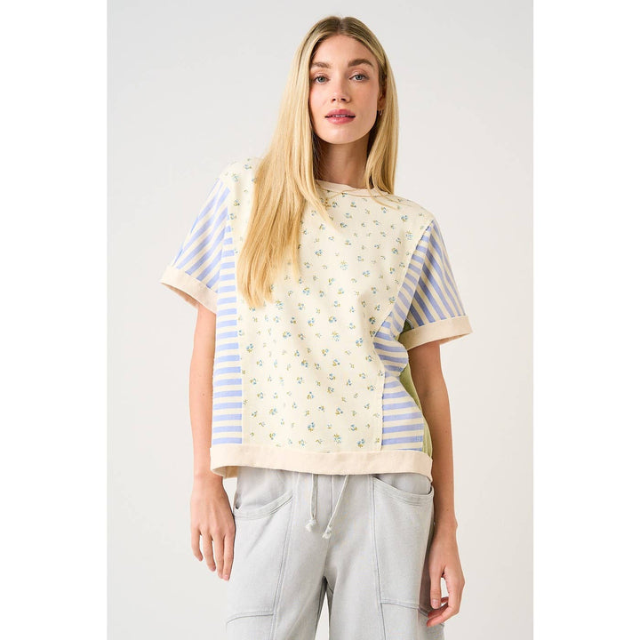 Women's Short Sleeve - PATCHWORK COLOR BLOCK SHORT SLEEVE TOP - - Cultured Cloths Apparel