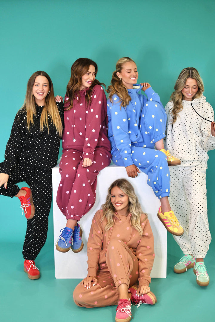 Brown Pink Polka Dot Sweatsuit Set - Hoodie & Sweatpants