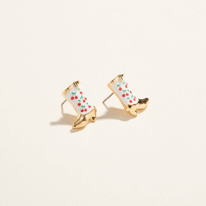 Western Enamel Cowgirl Boot Pattern Post Earrings
