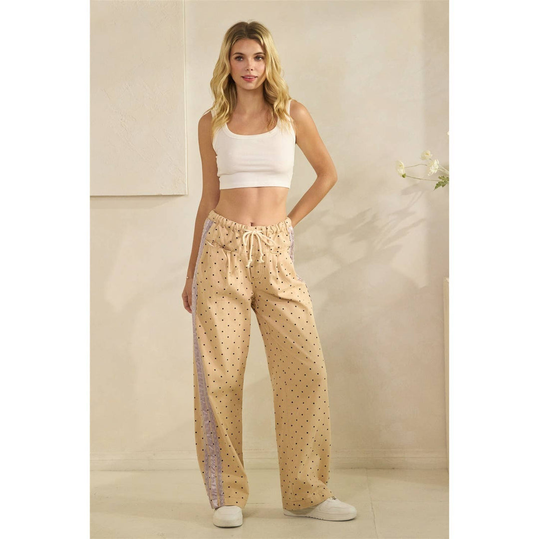 Polka Dot Pants with Satin Contrast Accents