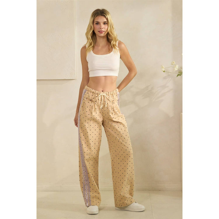 Polka Dot Pants with Satin Contrast Accents