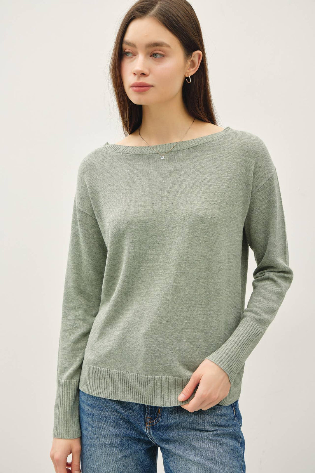 WOOL BLENDED ULTRA SOFT BOAT NECK BASIC SWEATER