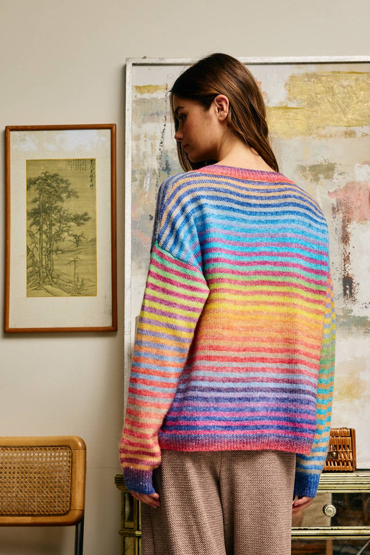 Cardigans - Space-Dye Striped Button-Down Cardigan - - Cultured Cloths Apparel
